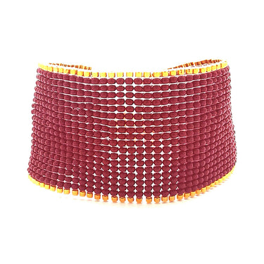 Brazalete Telar Dorado Grueso Liso Rojo